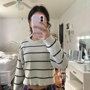 Zara Striped Cream and Black Sweater